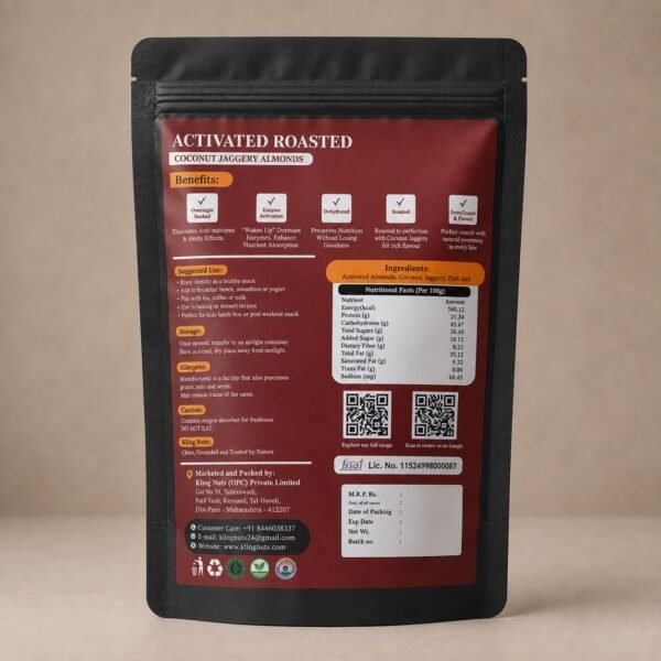 Second image of Kling Nuts – Activated Roasted Coconut Jaggery Almonds 150gms