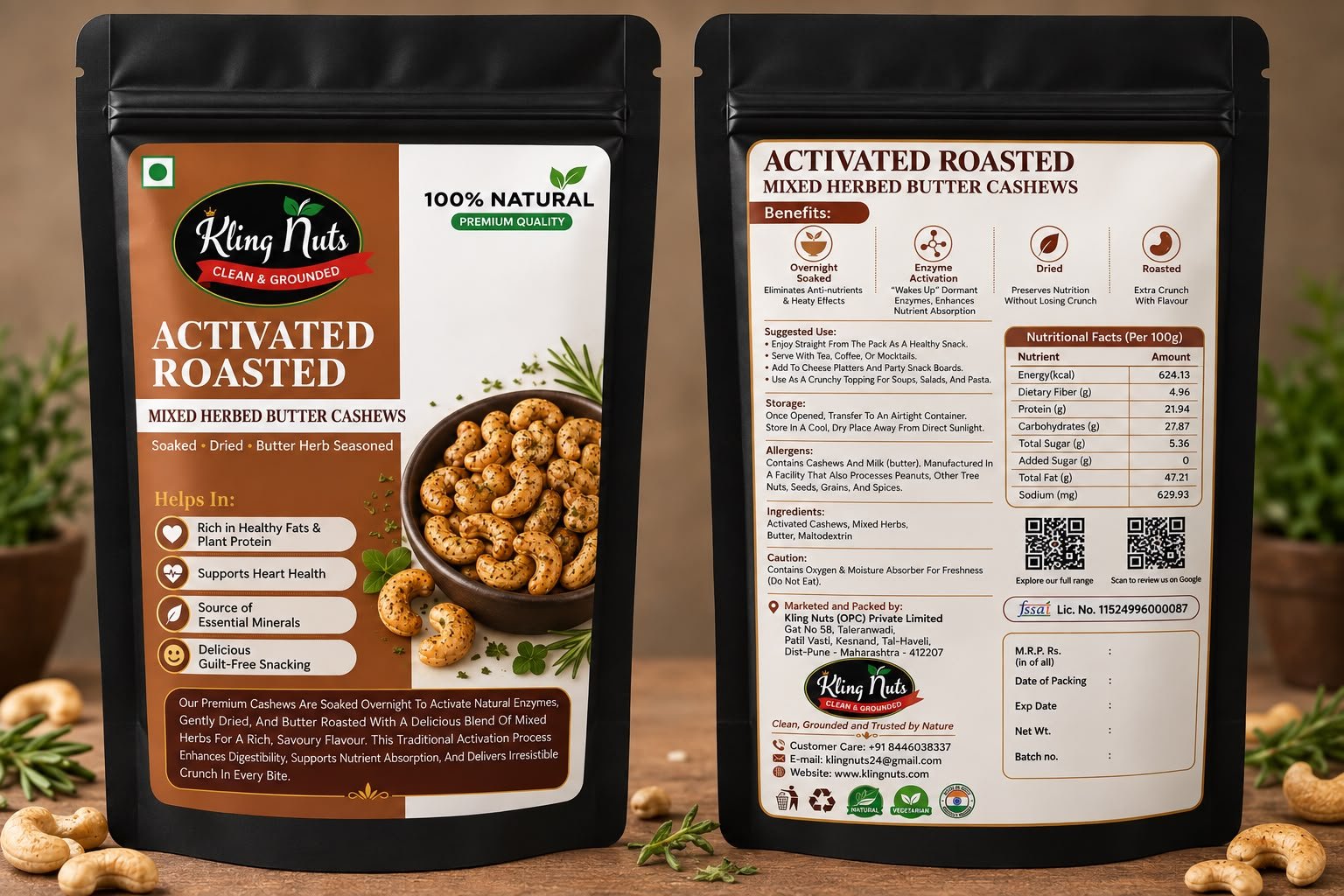 Kling Nuts - Activated Mixed Herbed Butter Roasted Cashews 150gms
