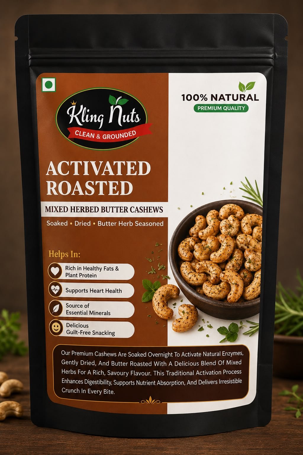 Second image of Kling Nuts - Activated Mixed Herbed Butter Roasted Cashews 150gms